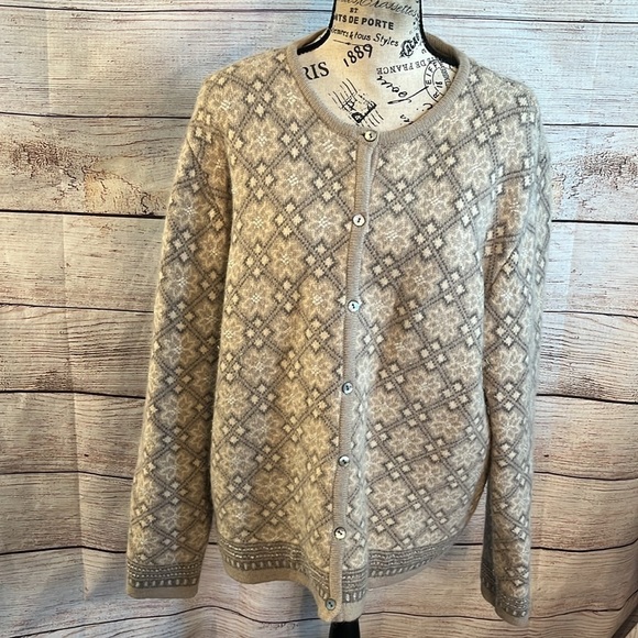 Nordic Design Vintage Cardigan Sweater Lambswool Angora Rabbit Fair Isle Beaded - Picture 1 of 8